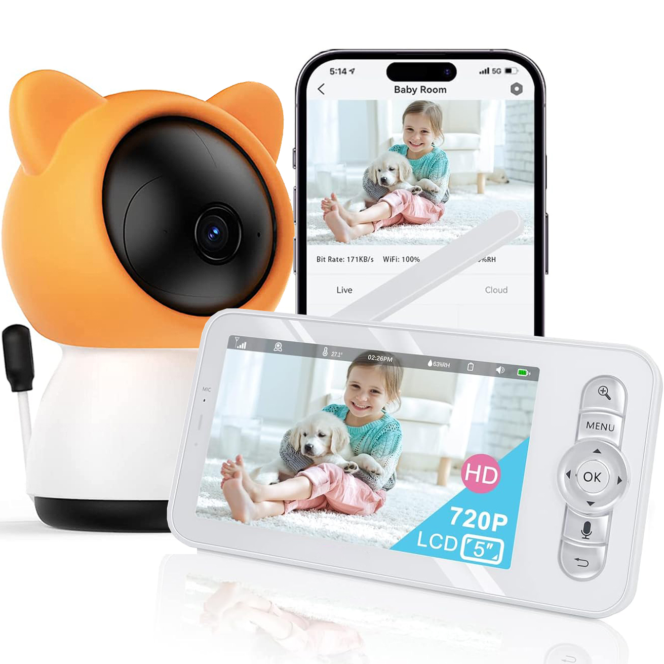Audio Detect Music - 2K/3MP 5-inch Wireless Baby Monitor, Smartphone