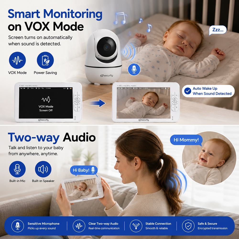 7 Inch Split-Screen Baby Monit – обзор и цена Audio Detect Music
