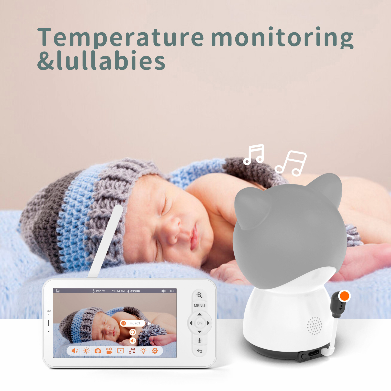 Babystar 5-inch LCD baby monit – обзор и цена Audio Detect Music