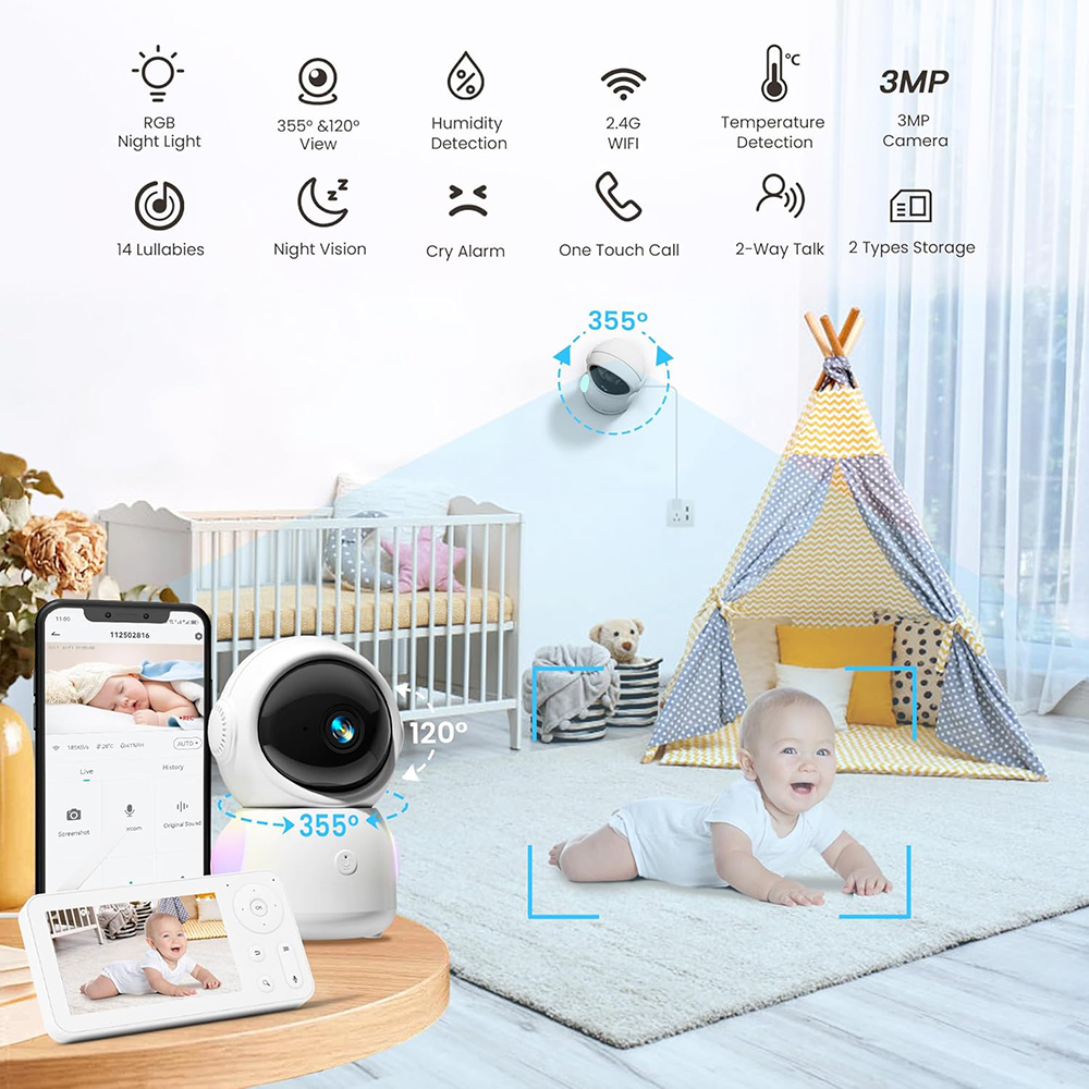 2K Baby Monitor with 2 Cameras – обзор и цена Audio Detect Music