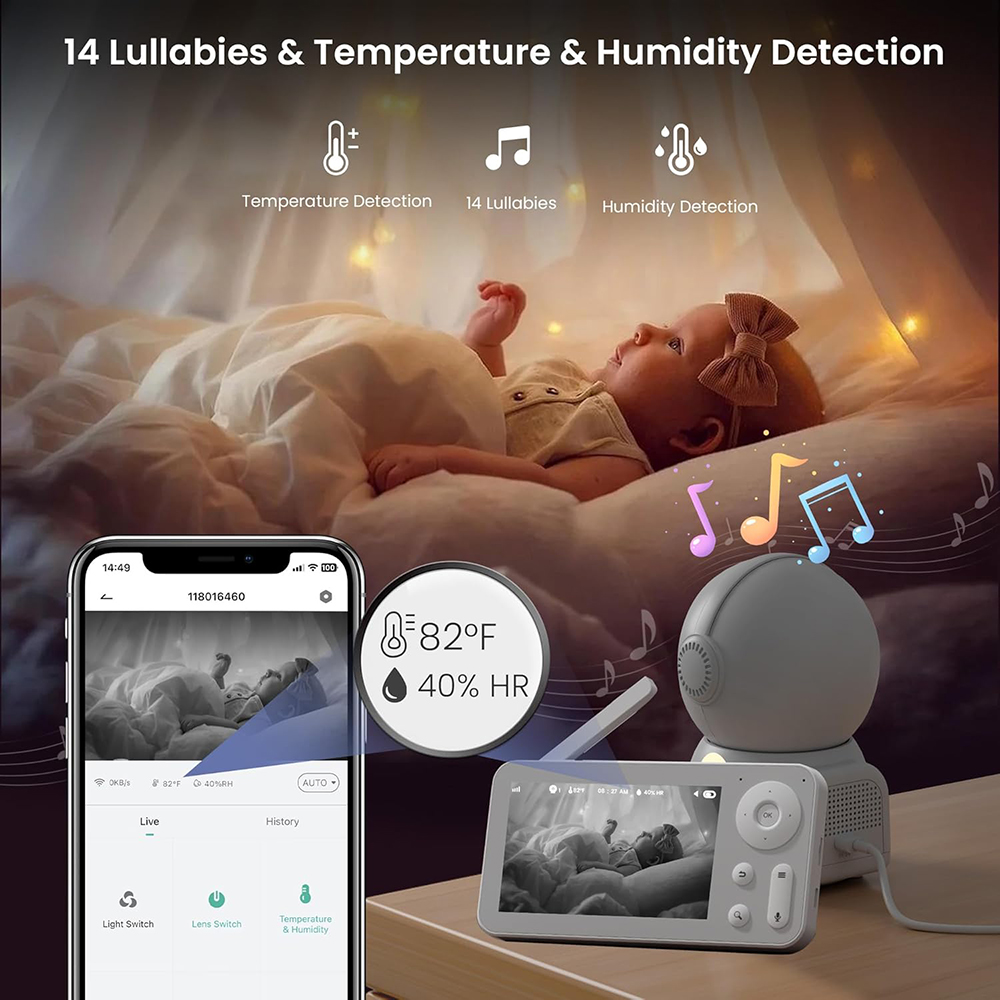 2K Baby Monitor with 2 Cameras – обзор и цена Audio Detect Music